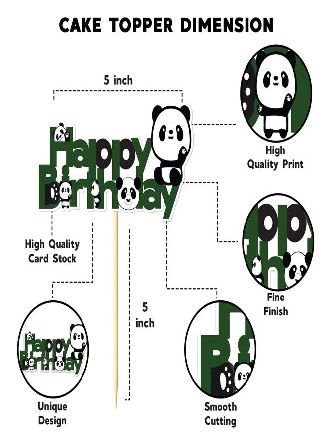Festiko® Panda Theme Birthday Decoration Supplies Combo for Kids - 61 Pcs Cute Panda Party Decor Set with Banner, Swirl Hangings, Cake & Cupcake Toppers, Balloons for Home Birthday Celebration - Image 5